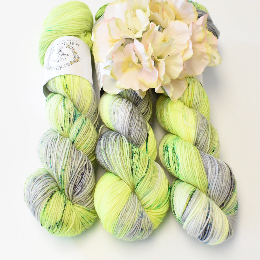 La Bien Aimee Yarn JKim is Grellow (neon) Merino Super Sock