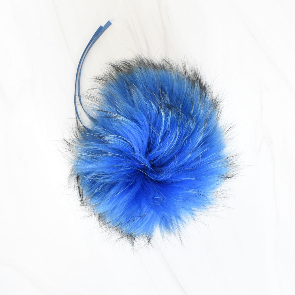 Schildkraut Fur Co. Tools & Gifts Dyed Cobalt with Black Tip White Finn Raccoon Fur Pompoms by Schildkraut