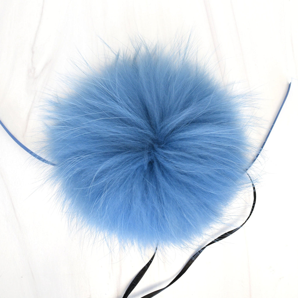 Schildkraut Fur Co. Tools & Gifts Dyed Denim White Finn Raccoon Fur Pompoms by Schildkraut