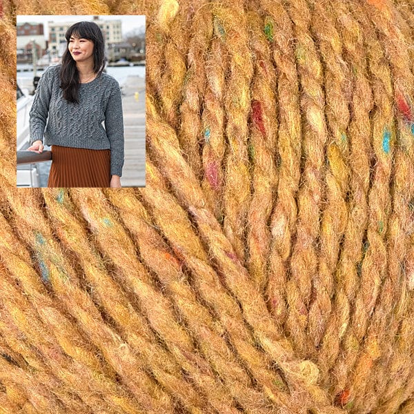 Berroco Kit 111152 Gold / Size 7: Finished Bust 61.5" Arbus Cabled Pullover Sweater Kit (finished bust sizing 61.5" - 69.5")