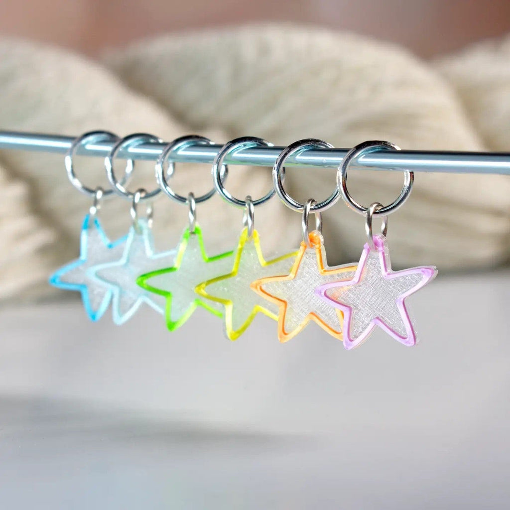Blue Bird Makery Tools & Gifts Shimmering Stars Stitch Markers – Pastel Outline