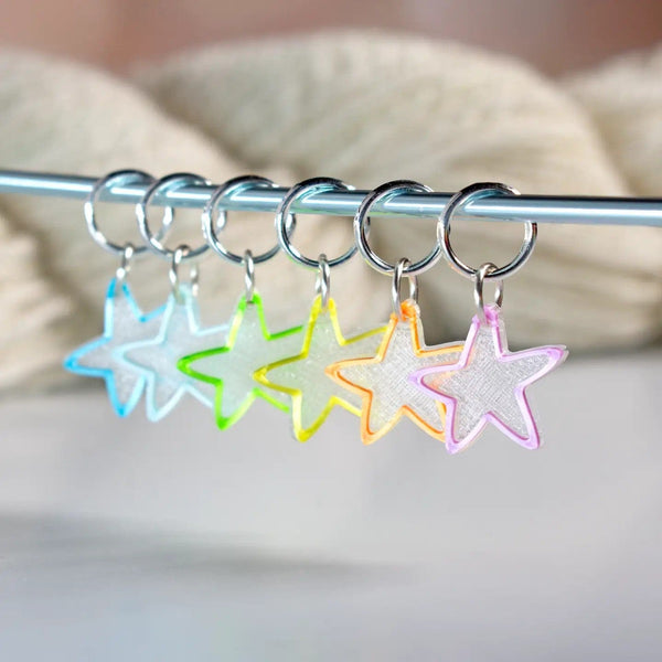 Blue Bird Makery Tools & Gifts Shimmering Stars Stitch Markers – Pastel Outline