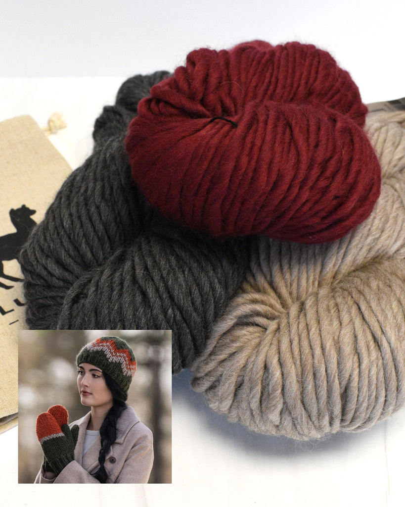 Blue Sky Fibers Kit The Grand Portage Hat & Mitten Kit - Cranberry Colorway