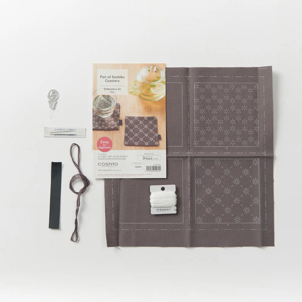 Lecien Stitching Hidamari Plum Gray Coaster Kit