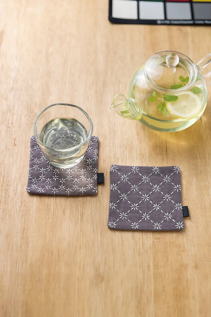 Lecien Stitching Hidamari Plum Gray Coaster Kit