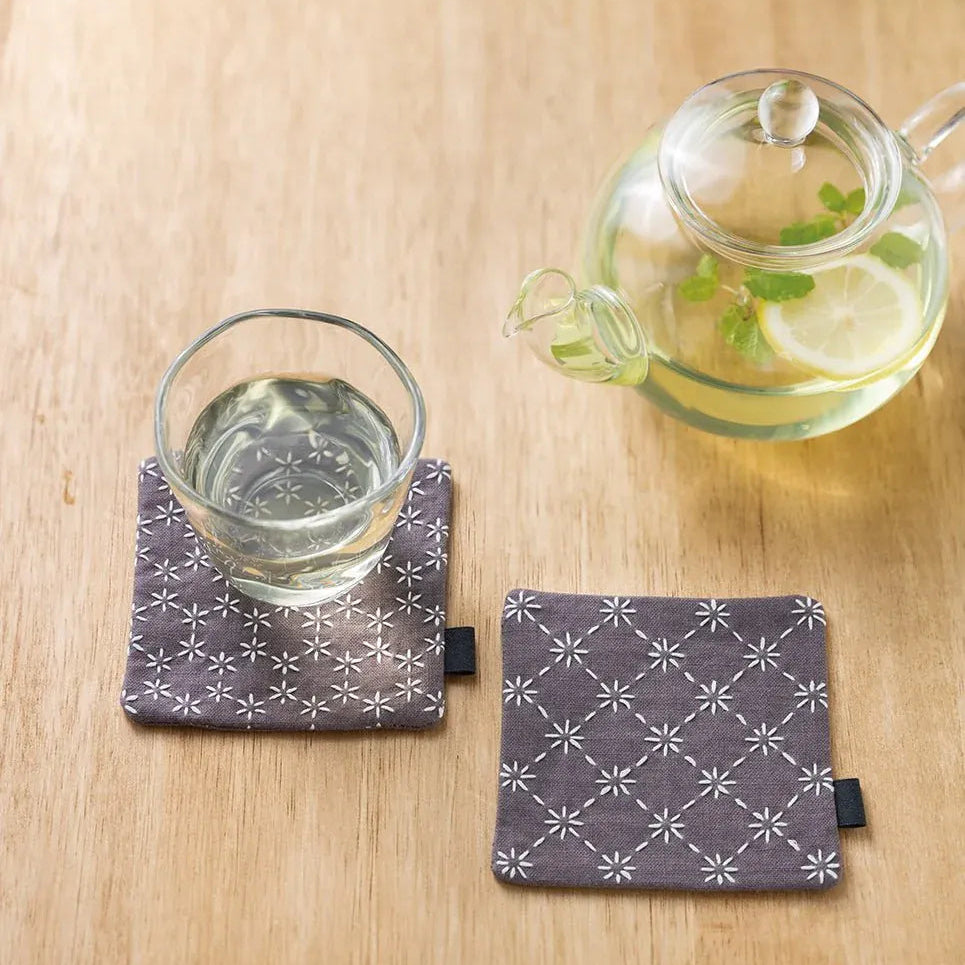 Lecien Stitching Hidamari Plum Gray Coaster Kit