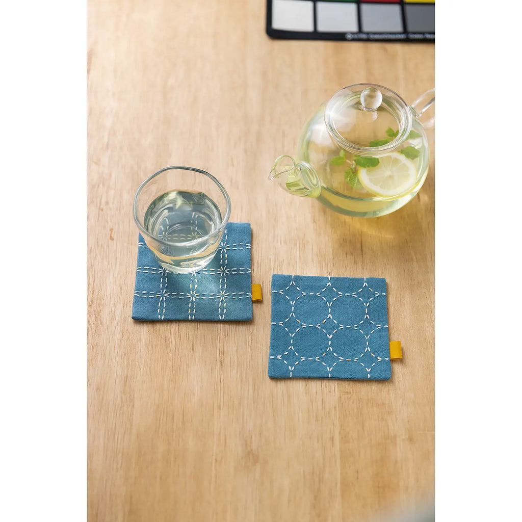 Lecien Stitching Hidamari Vintage Blue Coaster Kit