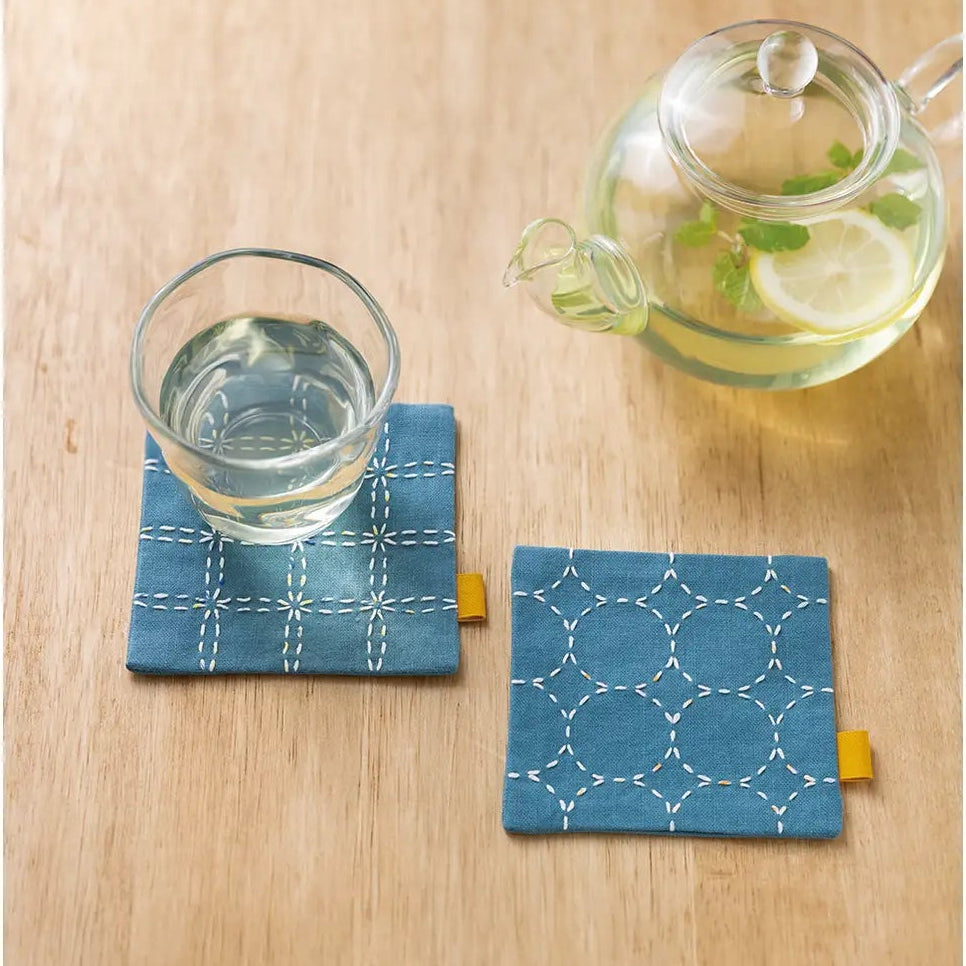Lecien Stitching Hidamari Vintage Blue Coaster Kit