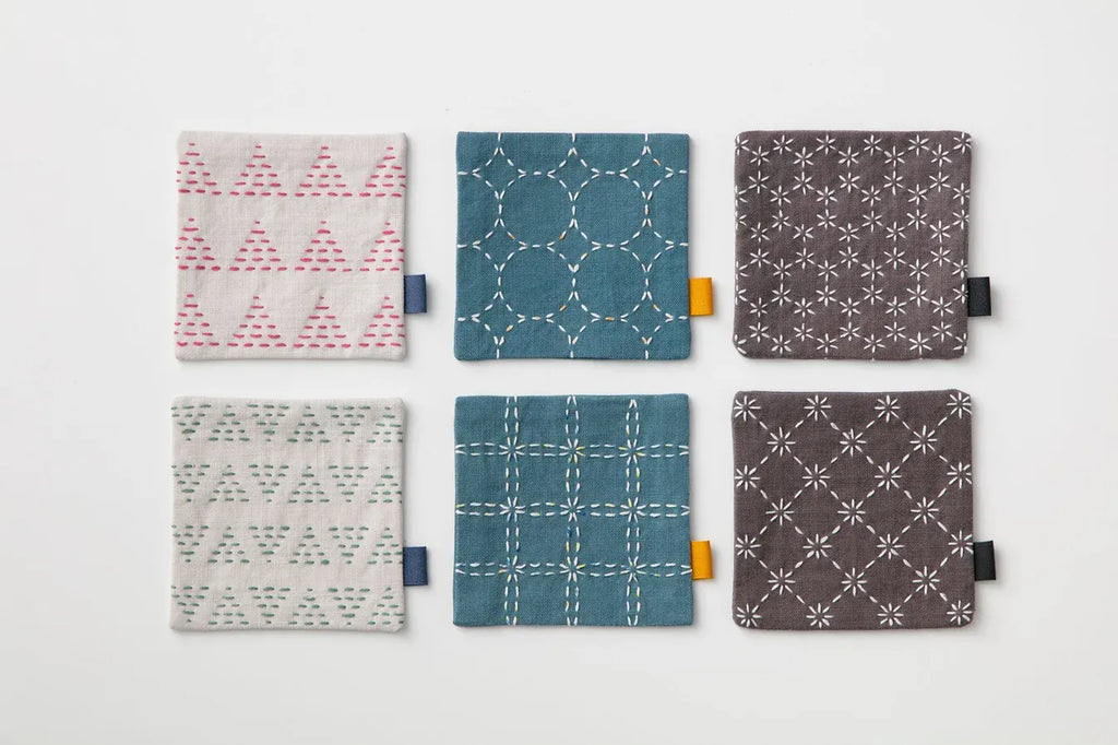 Lecien Stitching Hidamari Vintage Blue Coaster Kit