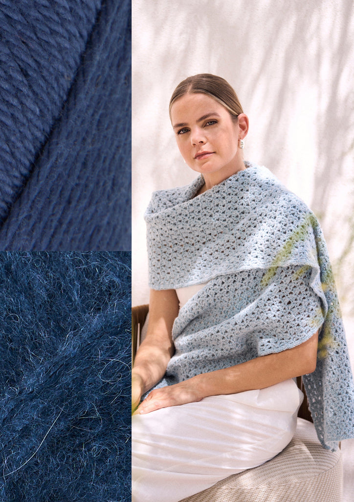 MODE at Rowan Kit Annelise Crochet Wrap (colorway: Navy & Sapphire) Kit