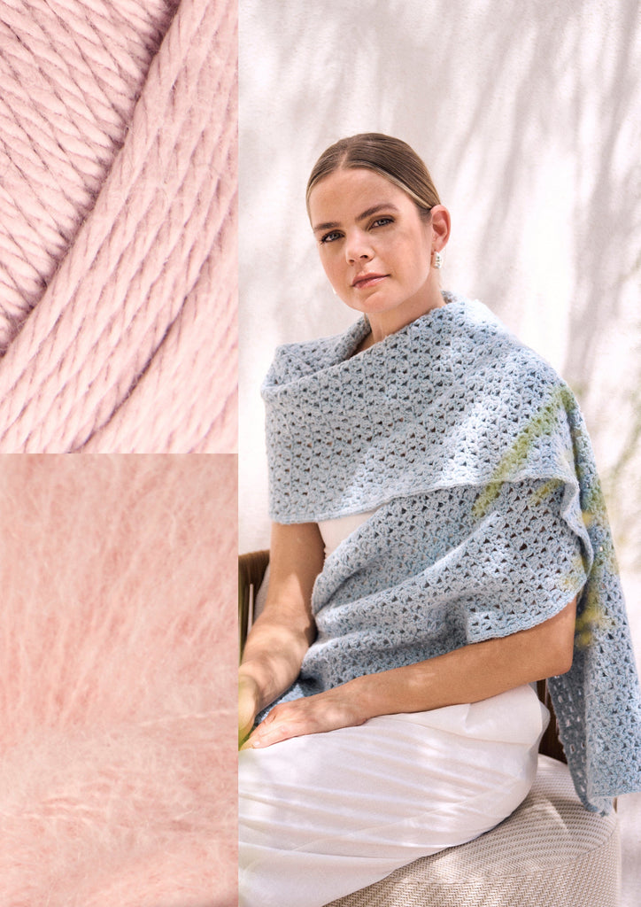 MODE at Rowan Kit Annelise Crochet Wrap (colorway: Peony & Crepe)