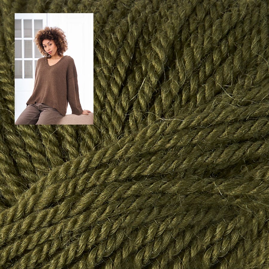 MODE at Rowan Kit 018 Olive / Size 1: to fit 28"-30" HEACHAM V-neck Sweater Kit in Alpaca Wool