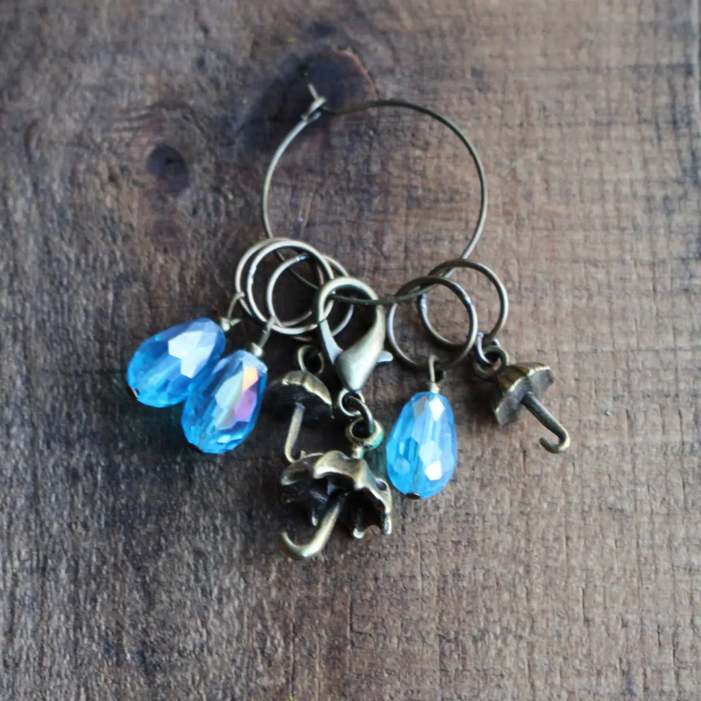 NNK Press Blue Umbrella Stitch Markers ~ April Showers