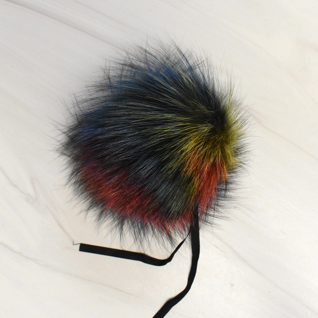 Schildkraut Fur Co. Notions Tie Dye Rainbow Finn Raccoon Fur Pompoms by Schildkraut