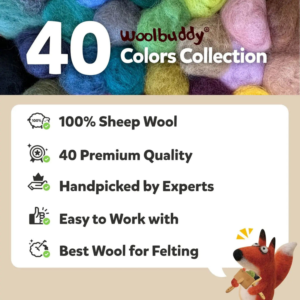 Woolbuddy Needlefelting Wool Roving 40 Pack